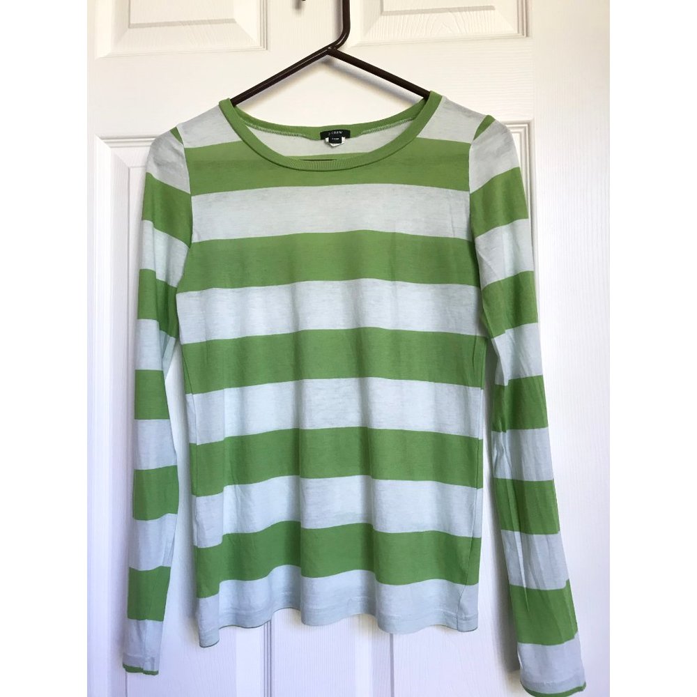 J.Crew Green + Mint Stripe Tissue Long Sleeve Tee